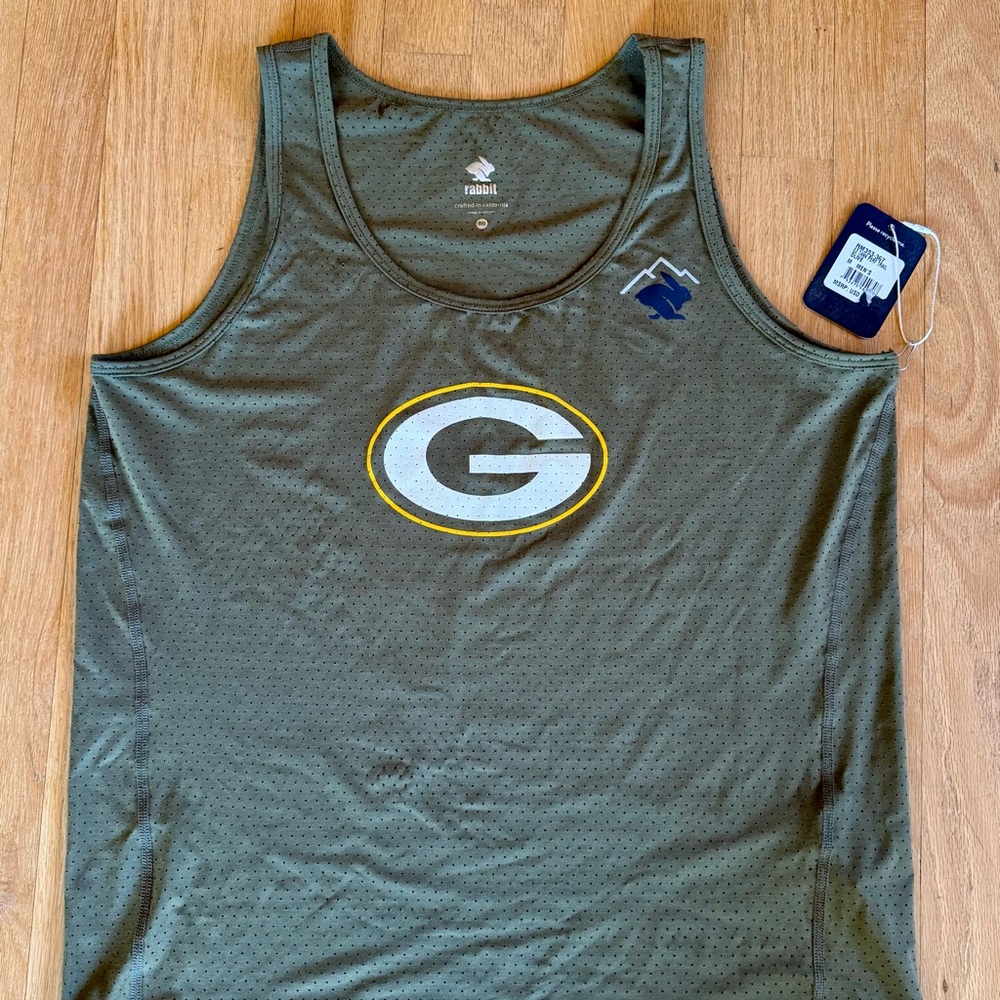 Rabbit EZ Perf Trail Tank Olive Green Bay Packers